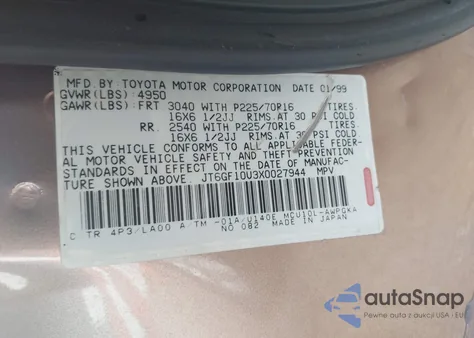 1999 Lexus Rx 300 z USA, uszkodzony, nr VIN JT6GF10U3X0027944